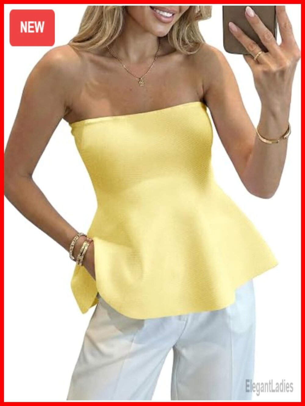 Sleeveless Strapless Bandeau Tube Top Peplum Ruffle Knit Sweater Vest